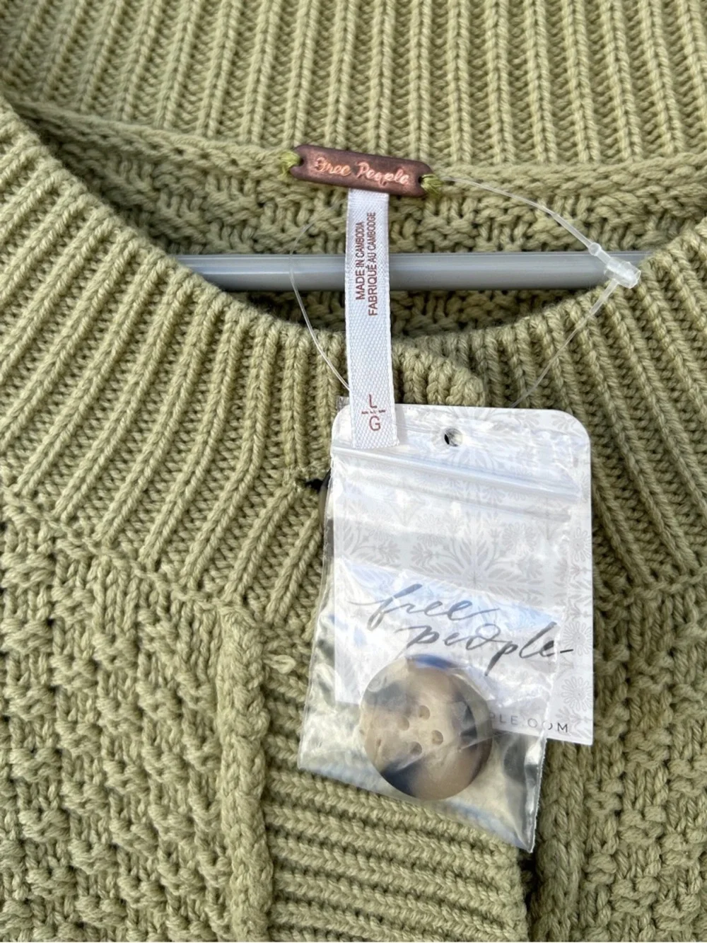 NWT Free People Lila Cardigan Sweater - Size Large - Green - Whispering Willow